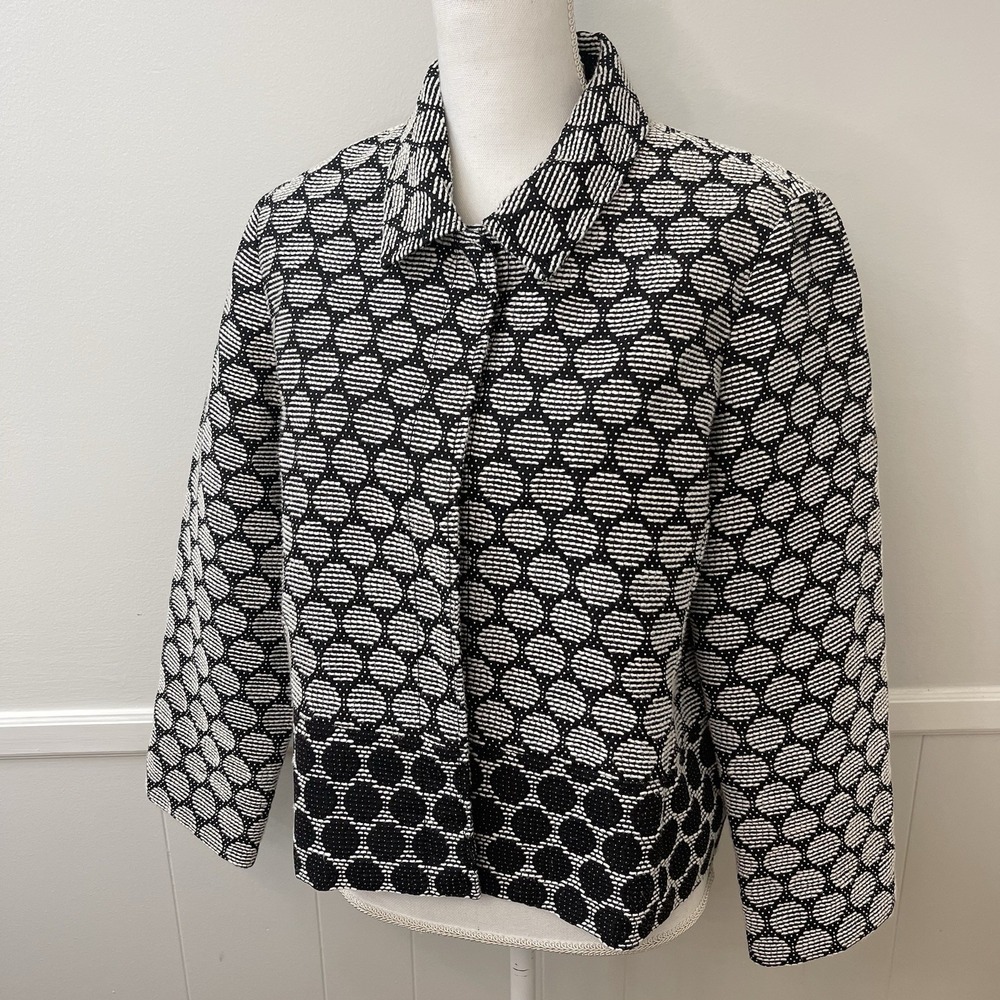 Chico's Women's Jacket Woven Circle Pattern 2 P Black/White Classic Old Money‎